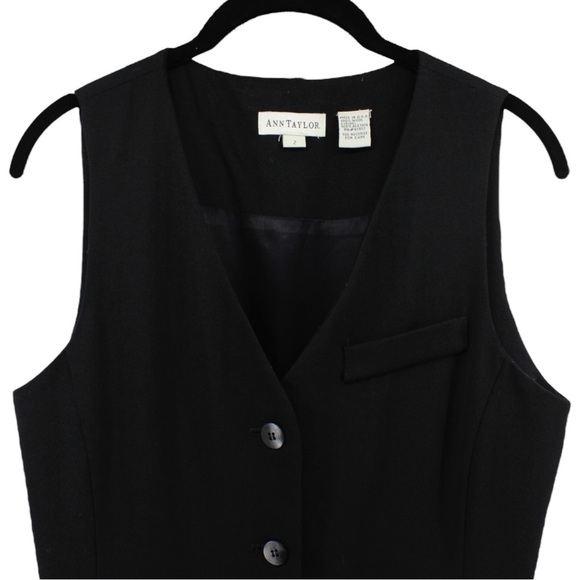 Vintage Y2K Ann Taylor Black Maxi Dress Button up Old Money Capsule 100% Wool 2 - Picture 3 of 10